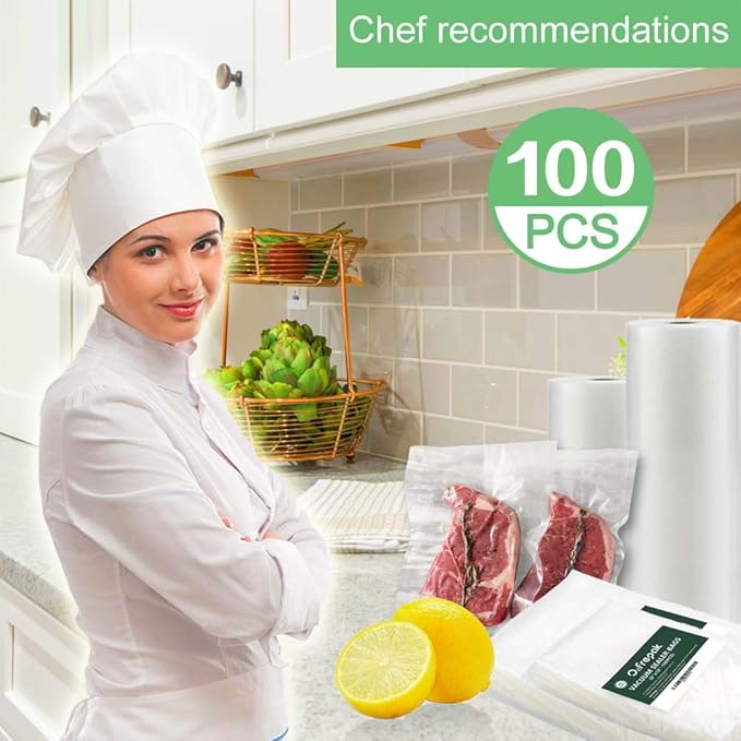 O2frepak 100 Count Vacuum Sealer Bags 50 of Each Size 50 Quart 8"X12"and 50 Gallon11"X16", BPA Free Sous Vide Seal a Meal Commercial Grade Vacuum Seal PreCut Combo Pack Bag