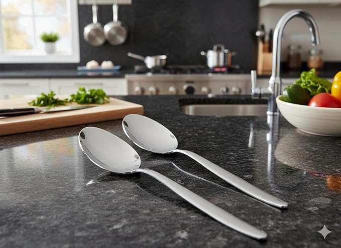 Kunz Small Sauce Spoon set | 8 inch Pack of 2 | 18/10 Stainless Steel Chef Spoon | Serving Plating Spoons (Small Regular Set)