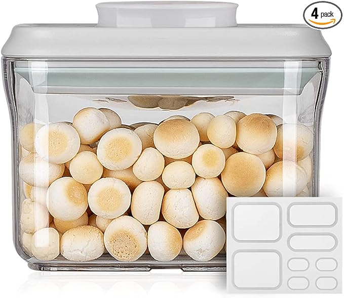 Ankou Airtight Food Storage Container - 0.32 QT 竊?80ml Small Pop Up Food Containers With Lids, Bpa Free Stackable Container for Sugar Tea Candy- 8 Labels - Clear