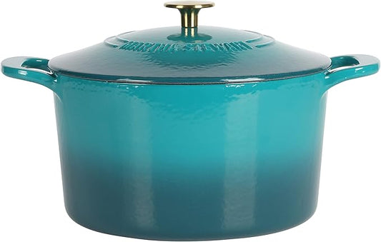 Martha Stewart Gatwick 7-Quart Enamel Cast Iron Dutch Oven ??Emerald Ombre with Gold Knob ??Durable Heavy-Duty Dutch Oven for Slow Cooking, Braising & Baking