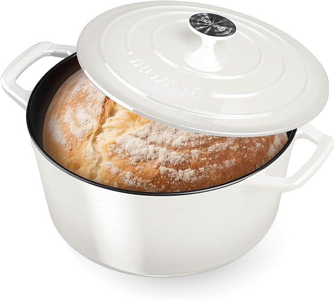 Nuwave 6QT Healthy Enameled Cast Iron Dutch Oven Pot with Lid, Heavy Duty 7-Layer Enamel, Enhanced Rust Protection, Dual Handles, Oven Safe to 500째F for Sourdough Bread Baking, Braise, Stew, Roast