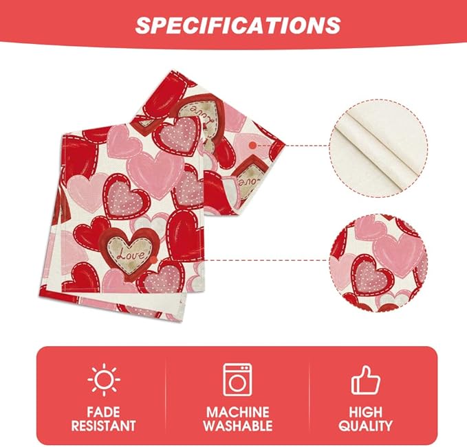 Artoid Mode White Pink Love Heart Valentine's Table Runner, HoliAnniversary Kitchen Dining Table Decoration for Home Party Decor 13x108 Inch