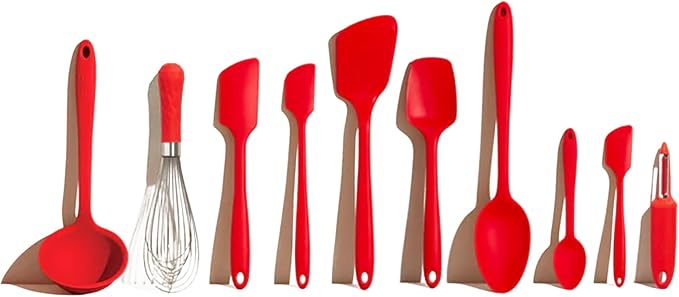 GIR: Get It Right 10-Piece Silicone Ultimate Kitchen Utensil Set ??Spatulas, Ladle, Flip, Spoons, Whisk, Peeler & Spoonula ??Nonstick, Non-Toxic, Heat-Resistant ??Red