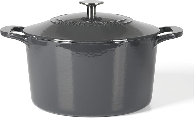 Martha Stewart Gatwick 7 QT Enamel Cast Iron Dutch Oven ??Gray, Durable Heavy-Duty Dutch Oven for Slow Cooking, Braising, and Baking