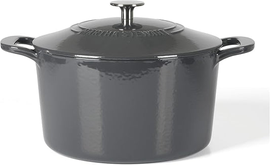 Martha Stewart Gatwick 7 QT Enamel Cast Iron Dutch Oven ??Gray, Durable Heavy-Duty Dutch Oven for Slow Cooking, Braising, and Baking