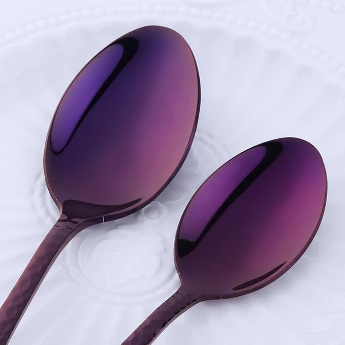 Purple Silverware Set, 20 Piece Premium 18/8 Stainless Steel Hammered Kitchen Utensil Flatware Cutlery Sets of 4, Mirror Polish, Dishwasher Safe