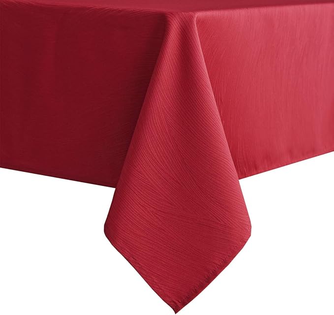 maxmill Jacquard Table Cloth Waving Pattern Water Proof Wrinkle Free Heavy Weight Soft Tablecloth Decorative Fabric Table Cover for Outdoor and Indoor Use Rectangular 60 x 104 Inch Red
