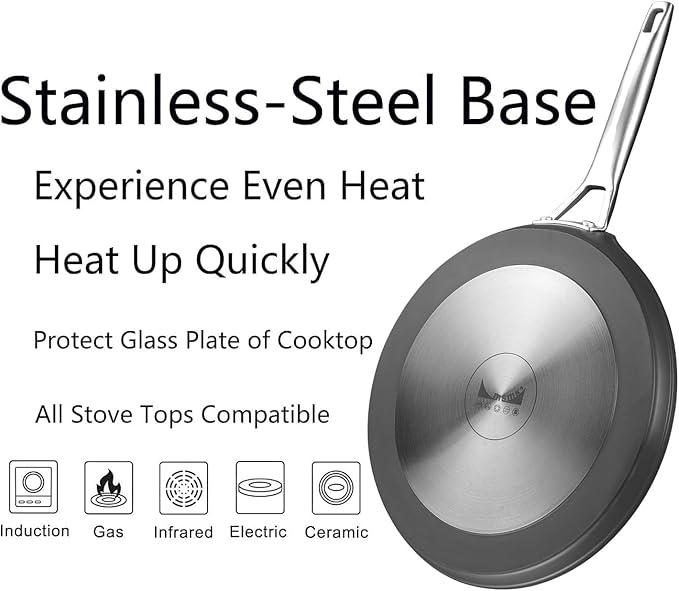MsMk Crepe Pan with Spreader, 9 1/2 Inch Titanium and Ceramic Nonstick Flat Skillet Pancake Tawa Dosa Tortilla Pan, Induction Compatible, PFOA Free, Oven Safe to 700째F