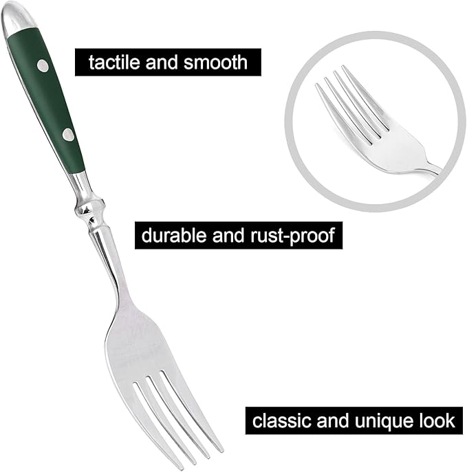 20-Piece Silverware Set, 304 Riveted Stainless Steel Flatware Set, Service for 1, Vintage Cutlery Set with Green Bakelite Handle, Mirror Polished | Rustic | Dishwasher Safee