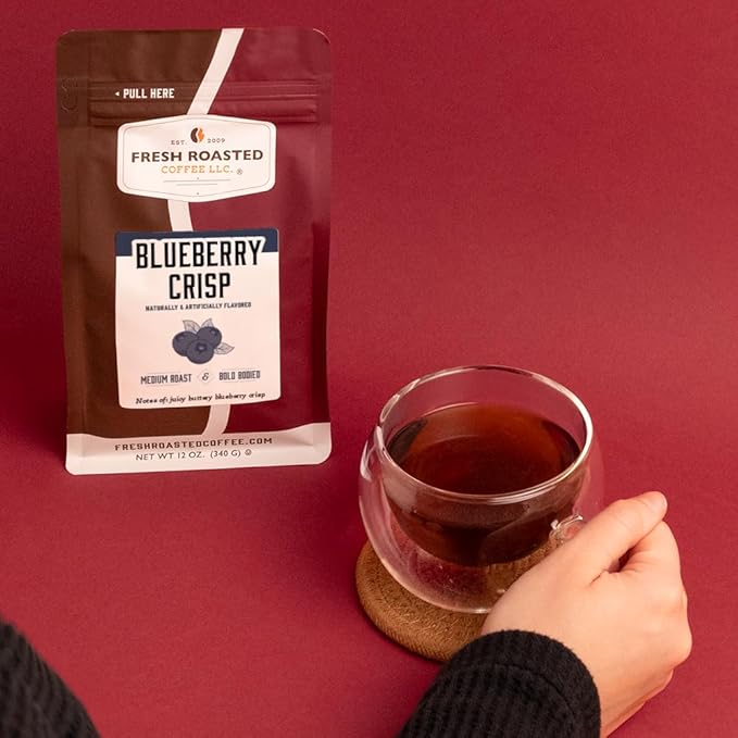 Fresh Roasted Coffee, Blueberry Crisp Flavored Coffee, 12 oz, Medium Roast, Kosher, Ground