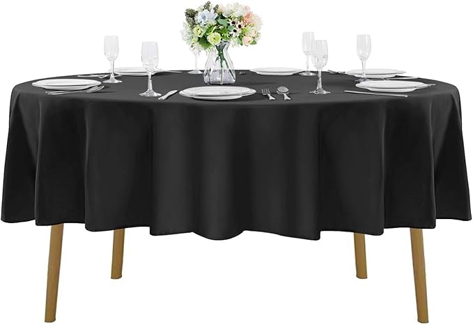 Cupuamon 60 inch Round Tablecloth Washable Polyester Table Cloth Decorative Table Cover for Wedding Party Dining Banquet（60 inch,Black）