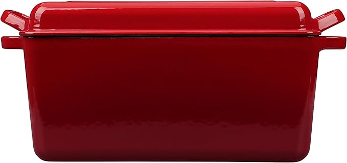 Enameled Cast Iron Dutch Oven, Oblong Bread Oven for Sourdough Bread Baking, Baking Pan, Dual Handles, Oven Safe, 4 Quart,Red