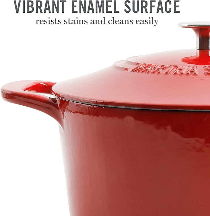 MARTHA STEWART Gatwick 7-Quart Enamel Cast Iron Dutch Oven ??Red Ombre ??Heavy-Duty Dutch Oven for Slow Cooking, Braising & Baking