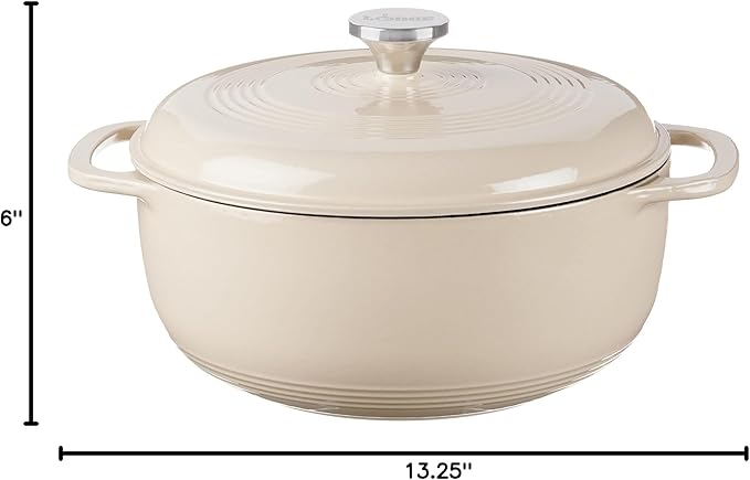 Lodge 6 Quart Enameled Cast Iron Dutch Oven with Lid ??Dual Handles ??Oven Safe up to 500째 F or on Stovetop - Use to Marinate, Cook, Bake, Refrigerate and Serve ??Sandalwood