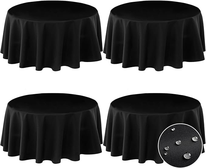 BYDOLL Table Cloth 60 Inch Round Tablecloth Fits Max50 Inch Diameter Table Top,4 Pack Black Polyester Washable Wrinkle-Free Spillproof Tablecloth for Party Patio Cover