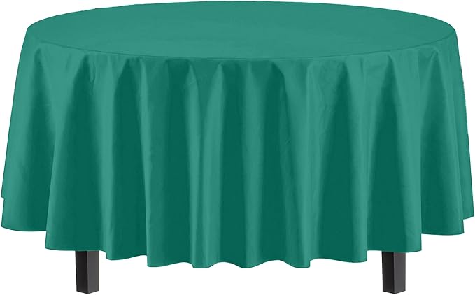 Party Solids 6-Pack Premium Plastic Tablecloth 84in. Round Plastic Table Cover - Teal