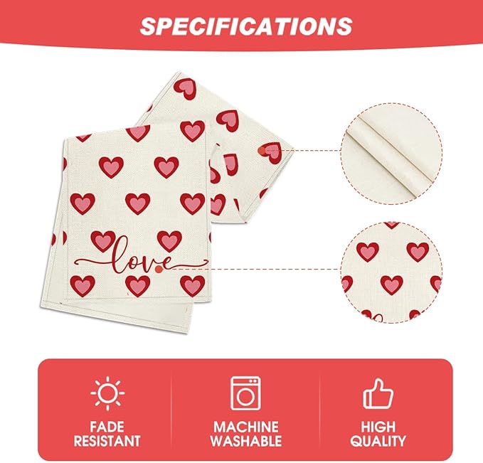 Artoid Mode Love Hearts Table Runner, Wedding Kitchen Dining Table Decoration for Home Party Decor 13x72 Inch