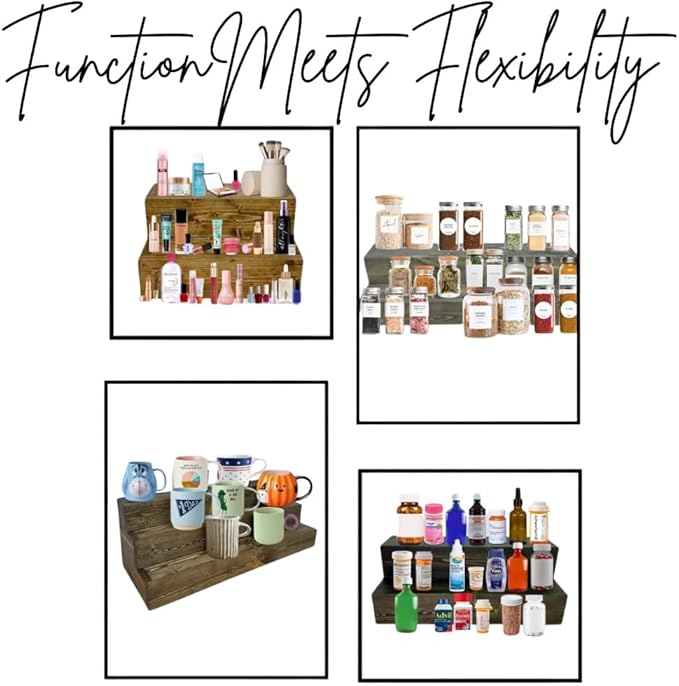 Handmade Tiered Display Shelving - Three Tier Bar Display - Bar Organizer - Liquor Bottle Display (42" with Back, Black)