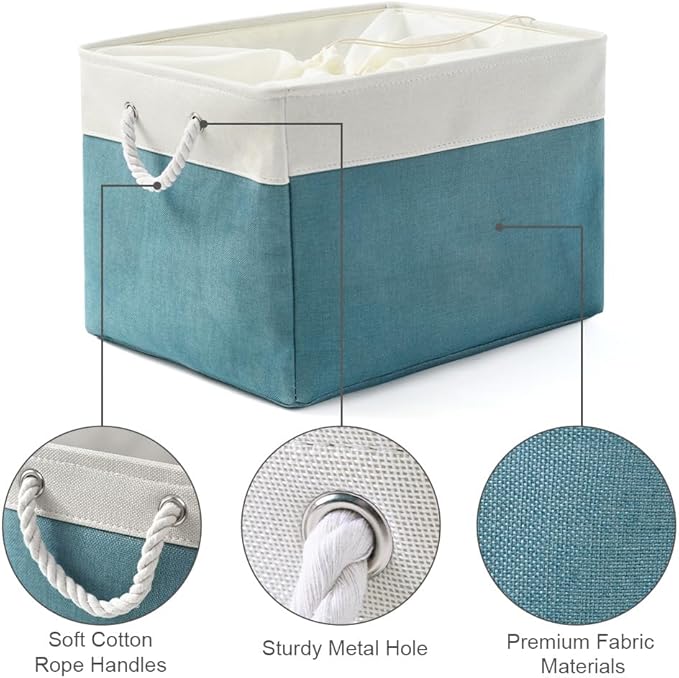 TheWarmHome Storage Bin for Shelves - Extra Jumbo 3 Pack 20.5L횞15.7W횞13.8H Storage Basket for Organizing, Fabrin Storage cubes with Drawstring Cover for Living Room Bedroom Decor Closet竊늋hite & Green