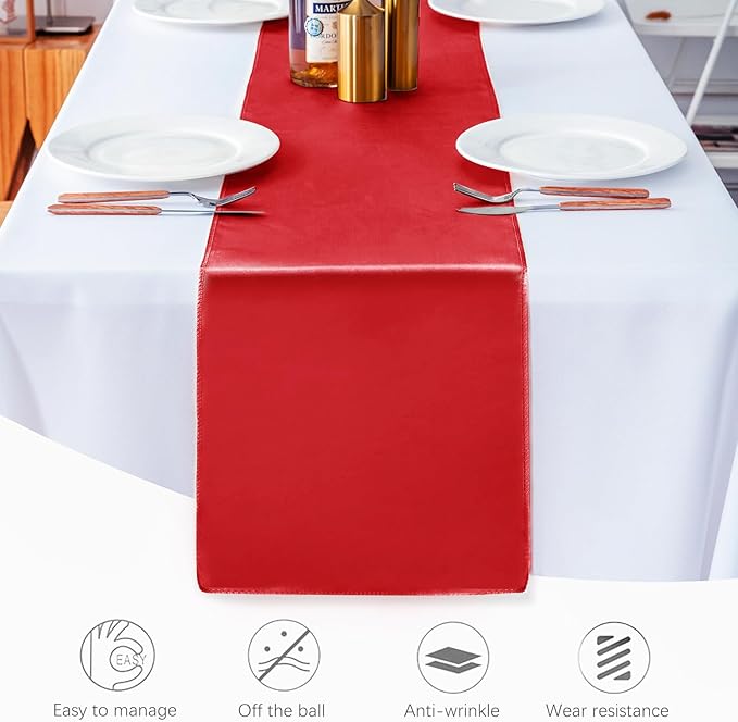 JEVIX 20 Pack Satin Table Runner 12 X 108 Inch Silk Table Runner for Party,Wedding, Birthday, Banquets,Decoration(Red)