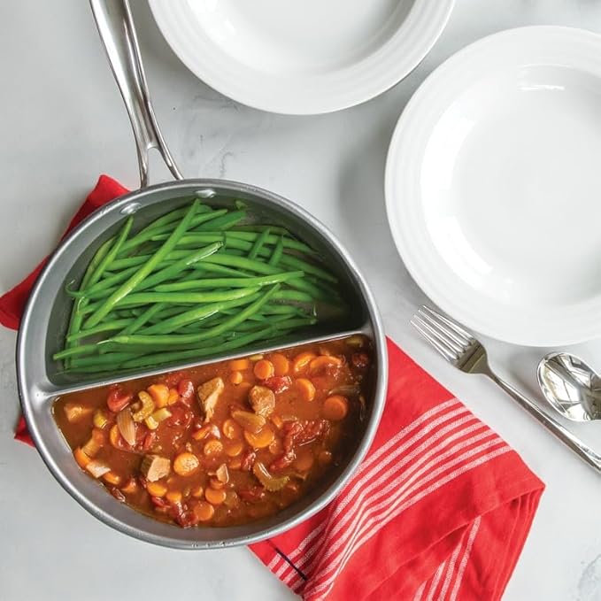 Nordic Ware 2-in-1 Divided Nonstick Saucepan - 10 inch diameter; for cooking multiple foods, reheat leftovers pan