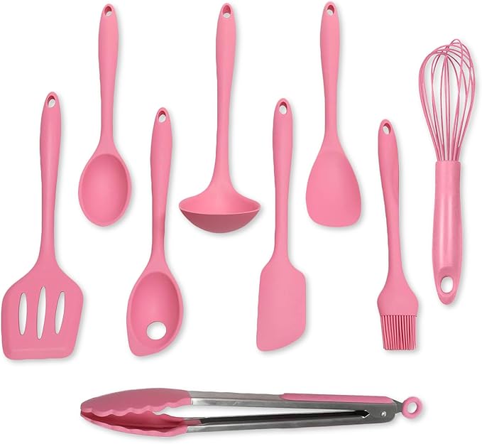 Chef Craft - Premium Silicone Kitchen Tools and Utensils Set, Non-Scratch, Withstands Temperatures up to 450째F, BPA-Free, 9 Piece Cooking Utensils Set, Pink