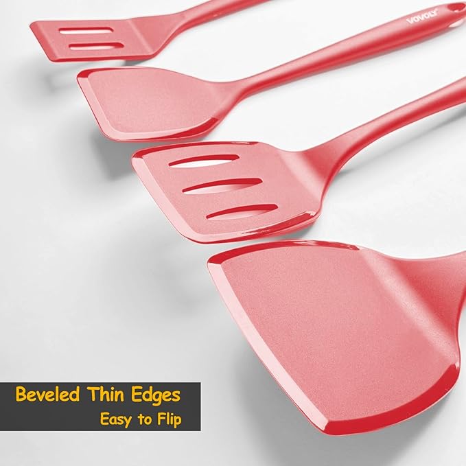 Silicone Spatula Set, 600째F Heat Resistant Silicone Spatula Turner Flipper for Cooking, Non Stick and Non Scratch Kitchen Utensils for Eggs & Pancakes, 4 Pack, Red