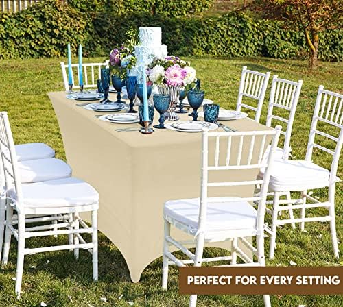 Utopia Kitchen Spandex Tablecloth 10 Pack [6FT, Champagne] Tight, Fitted, Washable and Wrinkle Resistant Stretch Table Cloth Rectangle Cover for Trade Show, Weddings & Parties [72Lx30Wx30H Inch]