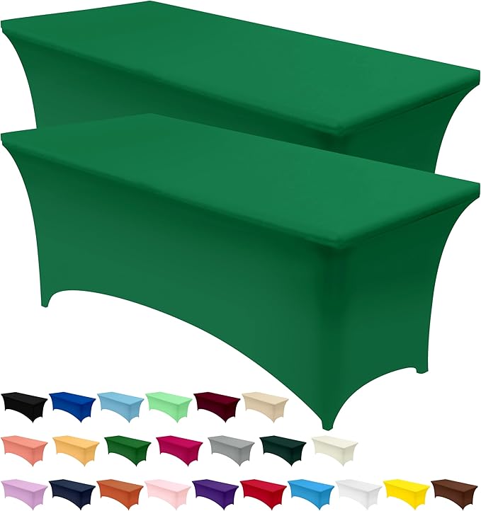 Utopia Kitchen 6FT Spandex Tablecloth [2 Pack, Emerald Green] 200 GSM Stretch, Fitted, Washable and Wrinkle Resistant Table Cloth Rectangle Cover for Trade Shows, Wedding, Parties [72Lx30Wx30H Inch]