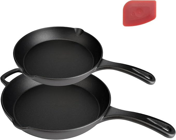 Cast Iron Skillet Set (8??+ 12?? ??Pre-Seasoned Frying Pan Duo, Holiday Kitchen Cookware Set for Everyday Cooking, Oven & Grill Safe