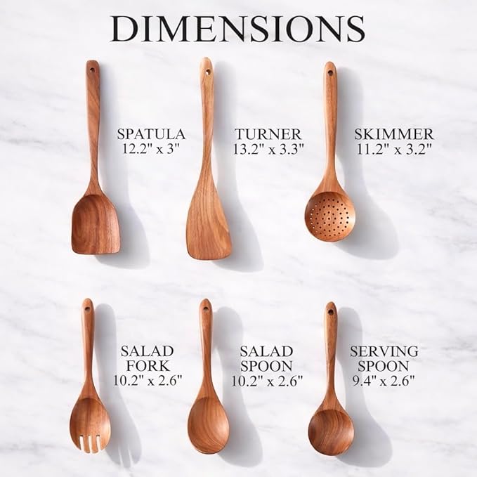 6-Piece Wooden Utensil Set ??Premium Teak Wood Cooking Spoons & Spatulas, Non-Stick, Heat-Resistant, Durable & Eco-Friendly Kitchen Tools for Cooking & Serving
