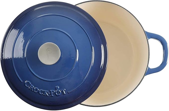 Crock-Pot Artisan 7-Quart Round Enameled Cast Iron Dutch Oven ??Sapphire Blue, Durable Heavy-Duty Cookware for Slow Cooking, Baking, Roasting with Lid