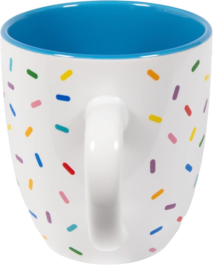 Denim Blue Cute Coffee Mug with Rainbow Sprinkles | Birthday Cake Coffee Cup Gift | Large White Ceramic Cup | Ice cream and Dunkin Donuts Coffee Mugs