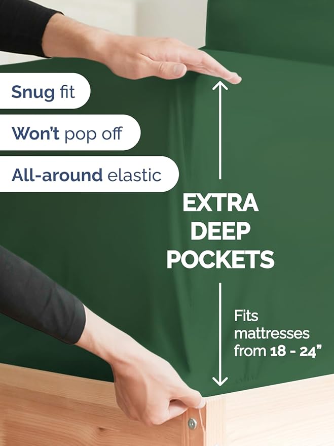 Extra Deep Pocket Full Sheets - 4 Piece Breathable & Cooling Bed Sheets - Hotel Luxury Bed Sheet Set - Soft, Wrinkle Free & Comfy - Easily Fits Extra Deep Mattresses - Deep Pocket Emerald Green Sheets