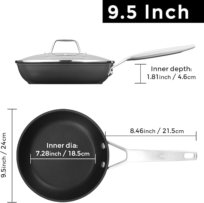 MsMk 9 1/2 Inch Small Egg Pan with Lid, Titanium and Ceramic Nonstick Omelette Pan,Scratch-resistant, Induction Egg Skillet, Oven Safe to 700째F Pan for Cooking, Dishwasher Safe