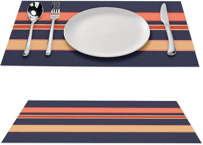 Modern Navy Coral Mango Orange Mustard Yellow Placemat, Set of 4 Heat Resistant PVC Place Mats for Kitchen Table