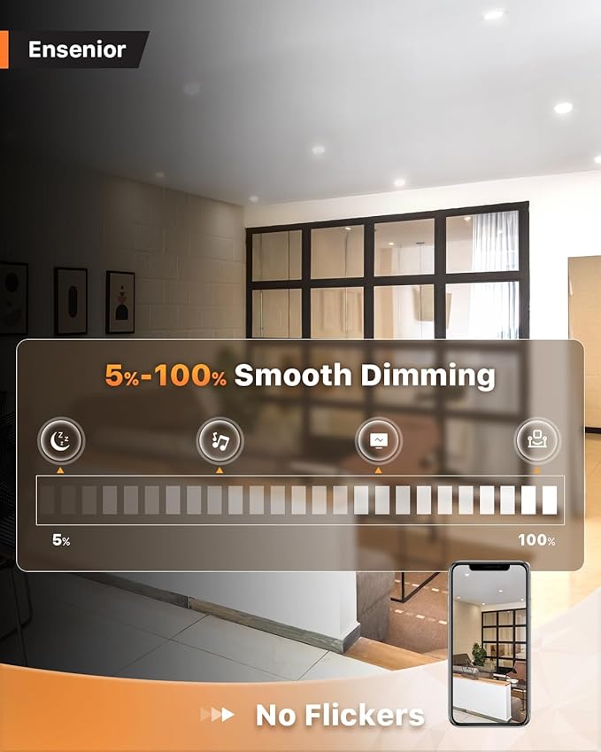 Ensenior 4 Pack 6 Inch LED Recessed Light, Dimmable, 3000K-5000K 3CCT, 1200LM High Brightness, 12W 120V, 3 Pin, ERL-12X-ETL, Damp Rated, Ultra-Thin Canless Wafer Ceiling Light - ETL & FCC & IC
