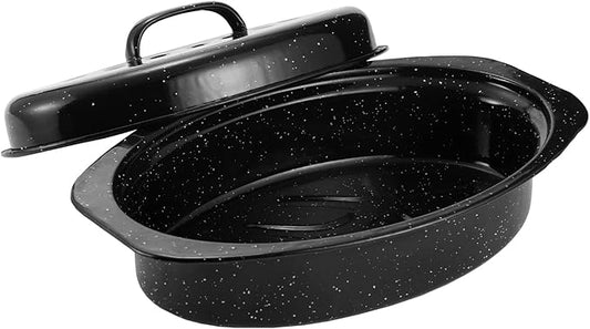 13??Enameled Oval Roasting Pan with Domed Lid - For 7lb Turkey, Chicken, Lamb, Vegetables
