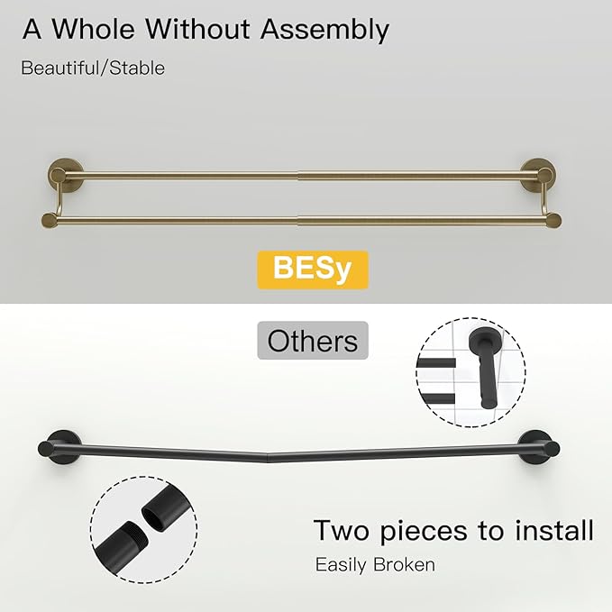 BESy Adjustable 16-26 Inches Double Bath Towel Bar for Bathroom SUS304 Stainless Steel Towel Holder, Hotel Style Wall Mount with Screws Hand Towel Bar Towel Rack Rod Hanger, Antique Brass