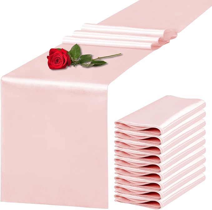 Yblut 10 Pack Satin Table Runner 12 x 108 Inch Long Rose Gold Silk Table Runner for Wedding Party Banquet Birthday Decoration