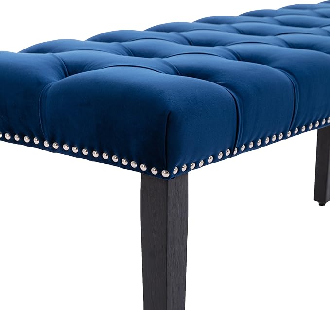 KCC Button-Tufted Ottoman Bench, Upholstered Bedroom Benches Velvet Footrest Stool Accent Bench for Entryway Dining Room Living Room Bedroom End of Bed, Blue
