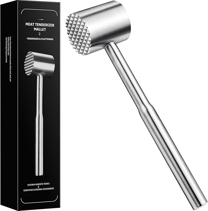 Stainless-Steel Meat Tenderizer Mallet - Meat Tenderizer Tool for Pounder Chicken, Beef, Steak, Pork, Dual-Sided with Ergonomic Handle, Kitchen Gadgets and Essentials Cooking Accessories