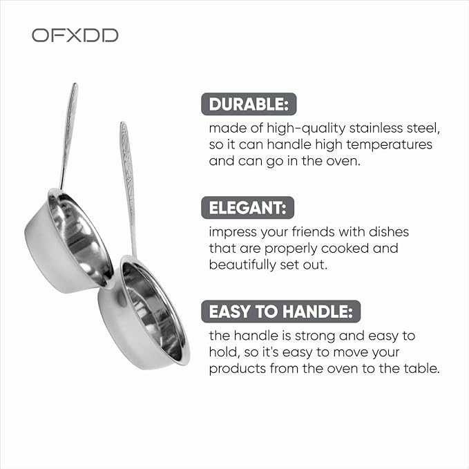 2 Pcs Cocotte 3.15 Inch and 2 Pcs Cocotte 3.54 Inch - Mini Cocotte with Handle - Ramekin for Baking Julienne, of Stainless Steel, Oven Safe, OFXDD