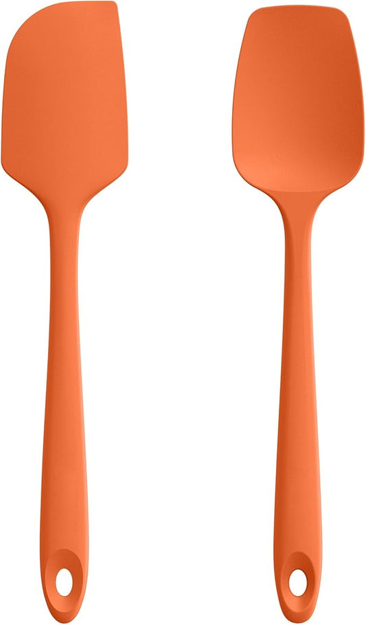 U-Taste Flat Spatula & Spoon Spatula: 11.38in 600쨘F Heat Resistant Silicone Bowl Scraper, Flexible Rubber Kitchen Cooking Mixing Utensil with Upgraded Non-Stick Surface (Set of 2, Orange)