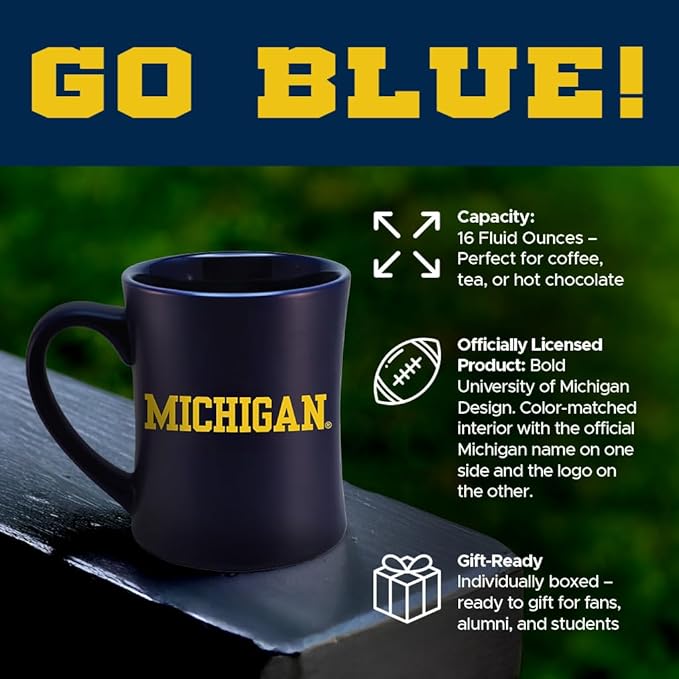 Michigan Wolverines Ceramic 16oz Sculpted Mug ??Official Team Logo Coffee Cup ??Handwash Recommended ??Individually Boxed