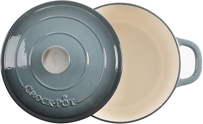 Crock Pot Artisan 5-Quart Round Enameled Cast Iron Dutch Oven ??Slate Gray, Heavy-Duty Cookware for Slow Cooking, Roasting, Baking with Lid