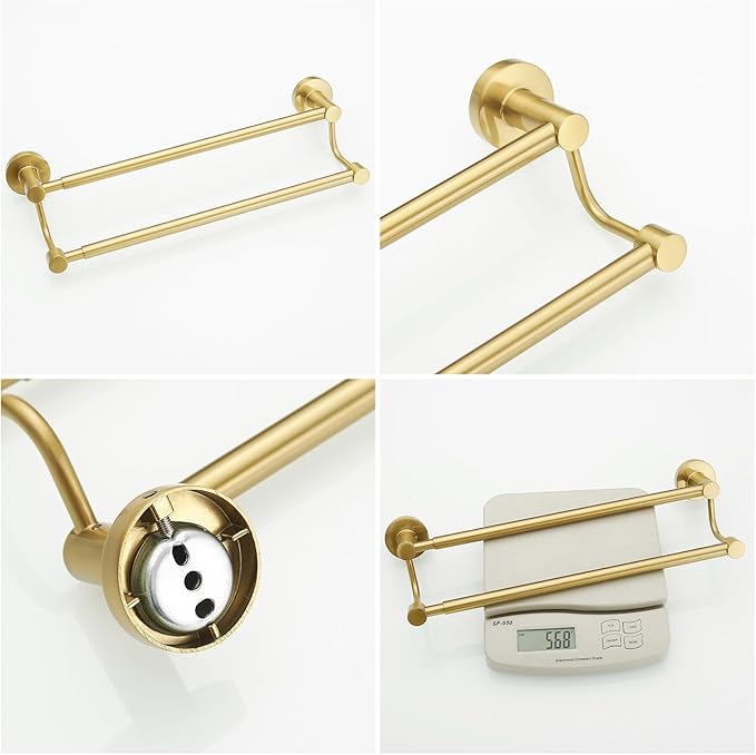 BESy Adjustable 16-26 Inches Double Bath Towel Bar for Bathroom SUS304 Stainless Steel Towel Holder, Hotel Style Wall Mount with Screws Hand Towel Bar竊똖owel Rack Rod Hanger, Brushed Gold Finish