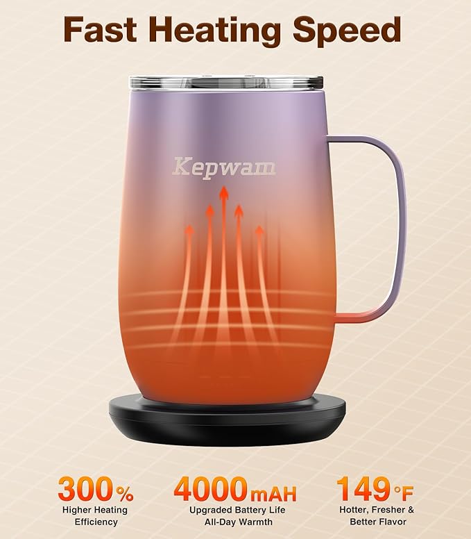 Heated Coffee Mug T2-Plus, 20oz Leading Large Capacity Self Heating Coffee Mug, Up to 8 Hrs Battery & Hot Up to 149?? Smart Coffee Mug for Women, Men