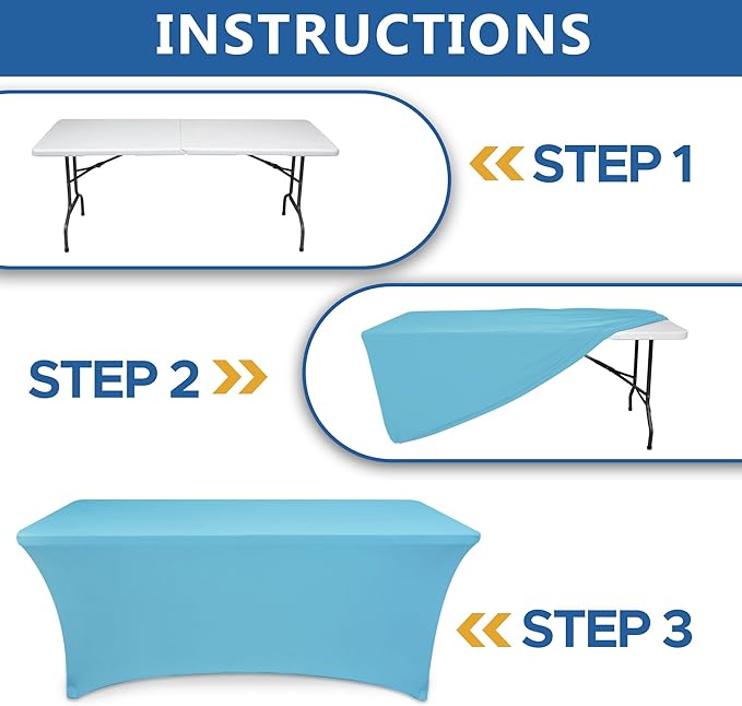 Enjoyidea Stretch Table Cover for 6 Foot Tables-8 Pack Light Blue Spandex Fitted Tablecloth-Elastic 6ft Folding Tablecloths for Party, Vendor Booth Display, Banquet Buffet Event, Craft Trade Show