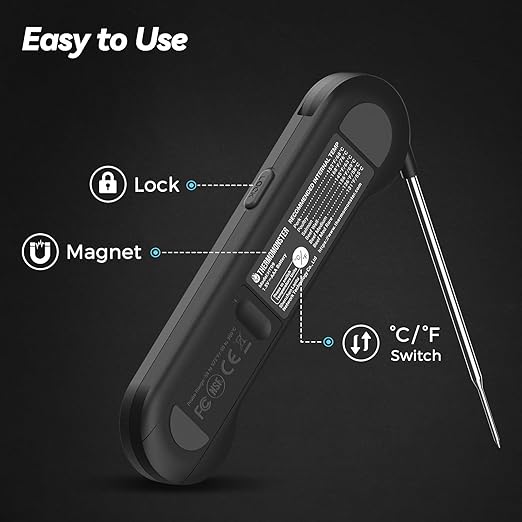 0.5 Sec Instant Read Meat Thermometer Digital with 짹0.5??Precision, Food Thermometer for Cooking Kitchen Gadgets, Oven Grill Candy BBQ Essentials Accessories, Gifts for Him Dad Men Birthday, Black